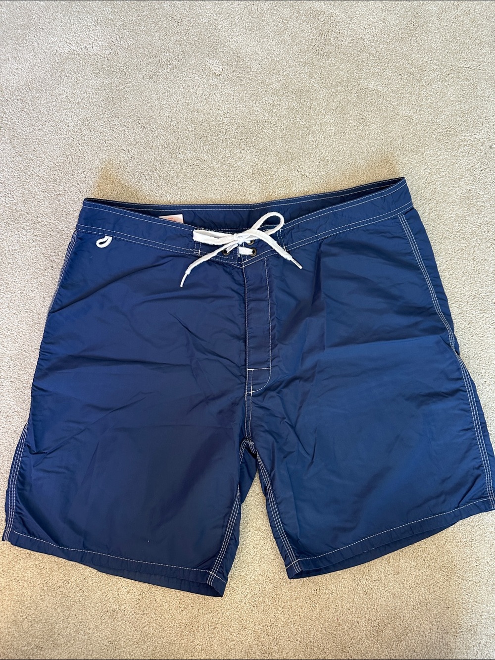 Sundek Navy Blue Swim Board Shorts with White Drawstring